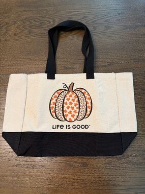 NWOT - Life Is Good Canvas Tote Bag - Fall Pumpkin Graphic